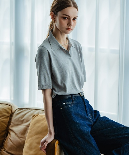 Maison INNESS（メゾンアイネス）の「【アイスクリーンプレミアム】5分袖ポロ衿ニット（持続冷感・毛玉なりにくい ・UVカット・洗濯機で洗える・遮熱）（ニット/セーター・レディース・ブラック/キャメル/杢グレー・L/S/3L/M/4L/5L/LL）」の22枚目の写真