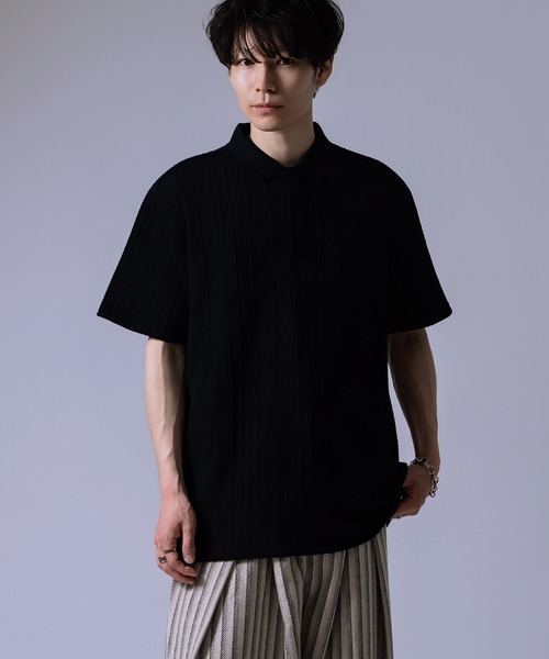 improves(インプローブス)の「ケーブルジャガード ポロシャツ(ポロシャツ・メンズ・ホワイト/ブラック・LARGE/MEDIUM)」の1枚目の写真