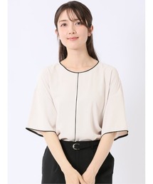 m.f.editorial | 【Tブラウス ストレッチ ウォッシャブル】m.f.エディトリアル レディース 配色 パイピング 半袖 プルオーバー ブラウス(シャツ/ブラウス)