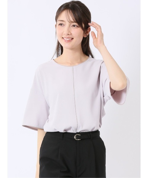 m.f.editorial（エムエフエディトリアル）の「【Tブラウス ストレッチ ウォッシャブル】m.f.エディトリアル レディース 配色 パイピング 半袖 プルオーバー ブラウス（シャツ/ブラウス・レディース・ベージュ/ネイビー/アイボリー/ピンク系その他・MEDIUM/LARGE）」の4枚目の写真