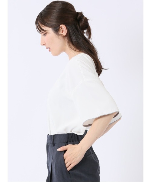 m.f.editorial（エムエフエディトリアル）の「【Tブラウス ストレッチ ウォッシャブル】m.f.エディトリアル レディース 配色 パイピング 半袖 プルオーバー ブラウス（シャツ/ブラウス・レディース・ベージュ/ネイビー/アイボリー/ピンク系その他・MEDIUM/LARGE）」の5枚目の写真