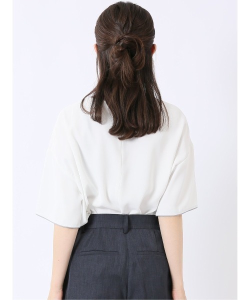 m.f.editorial（エムエフエディトリアル）の「【Tブラウス ストレッチ ウォッシャブル】m.f.エディトリアル レディース 配色 パイピング 半袖 プルオーバー ブラウス（シャツ/ブラウス・レディース・ベージュ/ネイビー/アイボリー/ピンク系その他・MEDIUM/LARGE）」の6枚目の写真