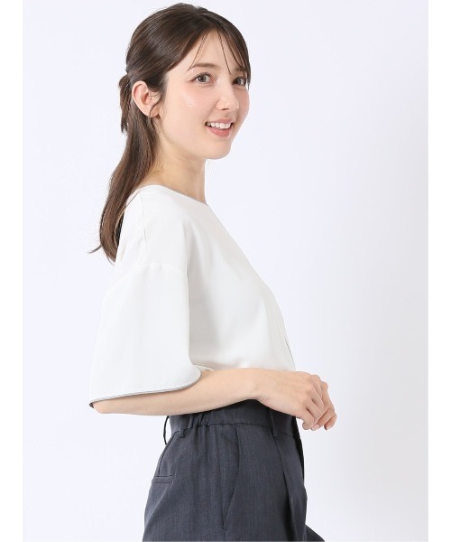 m.f.editorial（エムエフエディトリアル）の「【Tブラウス ストレッチ ウォッシャブル】m.f.エディトリアル レディース 配色 パイピング 半袖 プルオーバー ブラウス（シャツ/ブラウス・レディース・ベージュ/ネイビー/アイボリー/ピンク系その他・MEDIUM/LARGE）」の7枚目の写真
