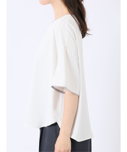 m.f.editorial（エムエフエディトリアル）の「【Tブラウス ストレッチ ウォッシャブル】m.f.エディトリアル レディース 配色 パイピング 半袖 プルオーバー ブラウス（シャツ/ブラウス・レディース・ベージュ/ネイビー/アイボリー/ピンク系その他・MEDIUM/LARGE）」の10枚目の写真