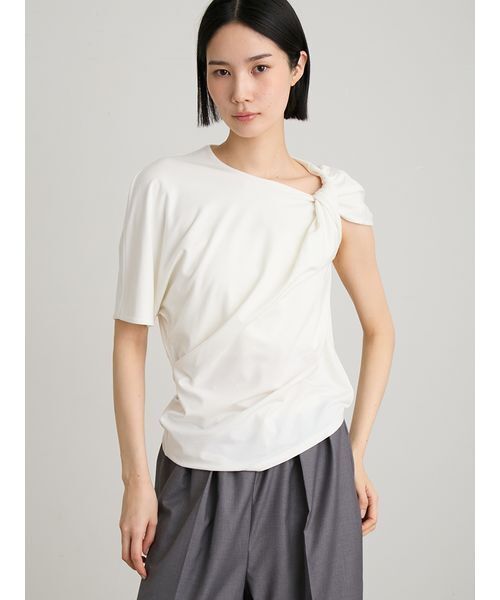 MIESROHE(ミースロエ)の「【洗える・持続冷感】【ICEDFABRIC+R】ツイストプルオーバー(Tシャツ/カットソー・レディース・ダークグレー/ライム/ホワイト・F)」の6枚目の写真