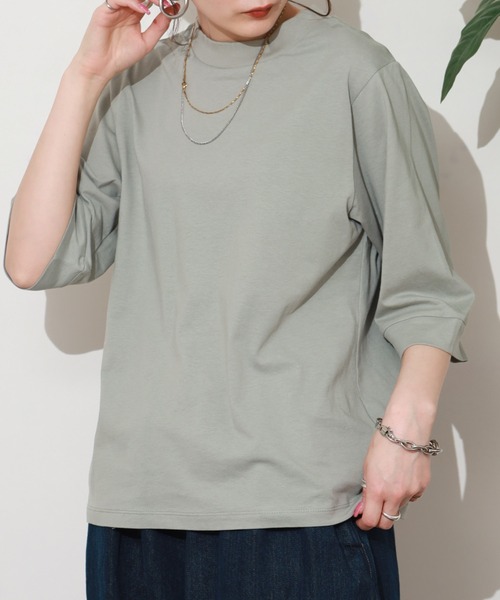 FUNALIVE(ファンアライブ)の「エンザイム加工ハイネック5分袖プルオーバー(Tシャツ/カットソー・レディース・ネイビー/ブラック/ライトグリーン/ローズ/グレイッシュブルー/アイボリー・M-L)」の21枚目の写真