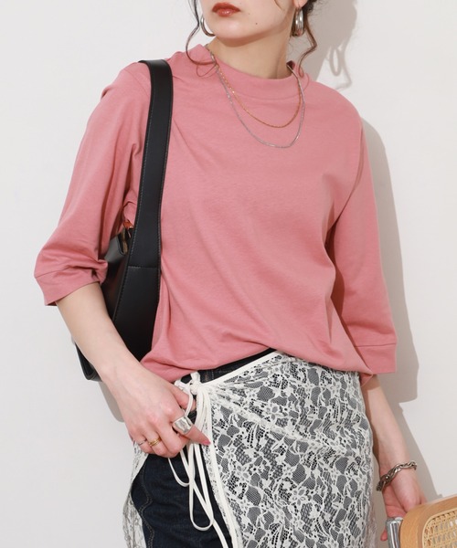 FUNALIVE(ファンアライブ)の「エンザイム加工ハイネック5分袖プルオーバー(Tシャツ/カットソー・レディース・ネイビー/ブラック/ライトグリーン/ローズ/グレイッシュブルー/アイボリー・M-L)」の8枚目の写真