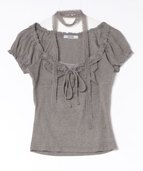 IMARI(イマリ)の「【 IMARI / イマリ 】 レース チョーカー付き フリル 半袖 トップス(Tシャツ/カットソー・レディース・グレー/ホワイト/ブルー・FREE)」の10枚目の写真