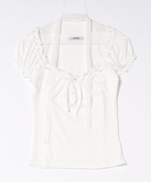 IMARI(イマリ)の「【 IMARI / イマリ 】 レース チョーカー付き フリル 半袖 トップス(Tシャツ/カットソー・レディース・グレー/ホワイト/ブルー・FREE)」の4枚目の写真