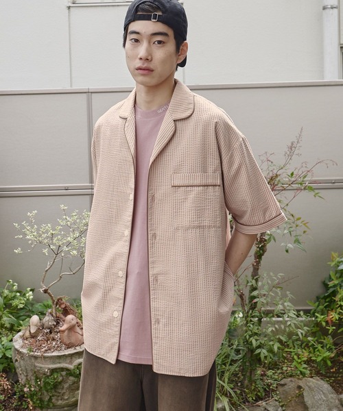 niko and...(ニコアンド)の「ストライプパジャマシャツ(シャツ/ブラウス・メンズ・サックスブルー/グレー/ベージュ・MEDIUM/LARGE)」の1枚目の写真