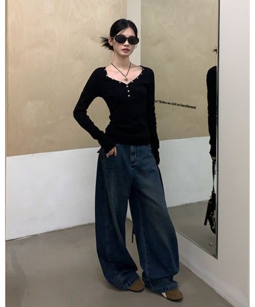 inst.ALL(インストール)の「スタースタッズワイドヘンリー風トップス(Tシャツ/カットソー・レディース・ブラック・M)」の18枚目の写真