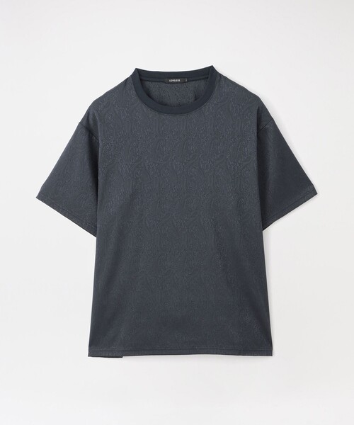 LOVELESS(ラブレス)の「サテンジャガードTシャツ(Tシャツ/カットソー・メンズ・オフホワイト/ネイビー/ブラウン系その他3/ブラック・L/M)」の2枚目の写真