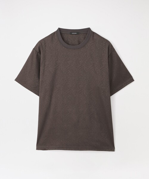 LOVELESS(ラブレス)の「サテンジャガードTシャツ(Tシャツ/カットソー・メンズ・オフホワイト/ネイビー/ブラウン系その他3/ブラック・L/M)」の4枚目の写真