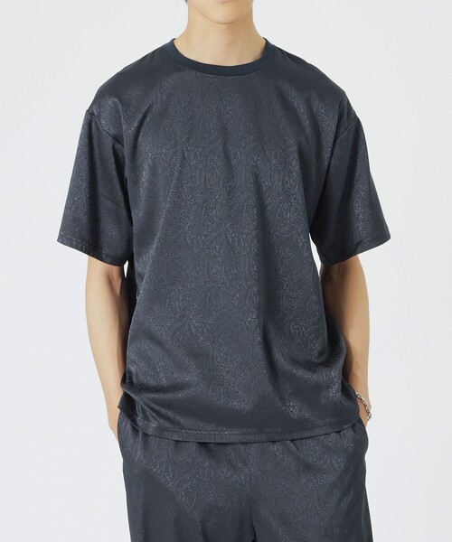LOVELESS(ラブレス)の「サテンジャガードTシャツ(Tシャツ/カットソー・メンズ・オフホワイト/ネイビー/ブラウン系その他3/ブラック・L/M)」の7枚目の写真