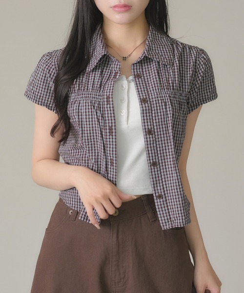 apres jour mignon(アプレジュールミニョン)の「シャーリングシャツ(シャツ/ブラウス・レディース・ブルー/ブラウン系その他/アイボリー/ピンク・LARGE/フリー)」の15枚目の写真