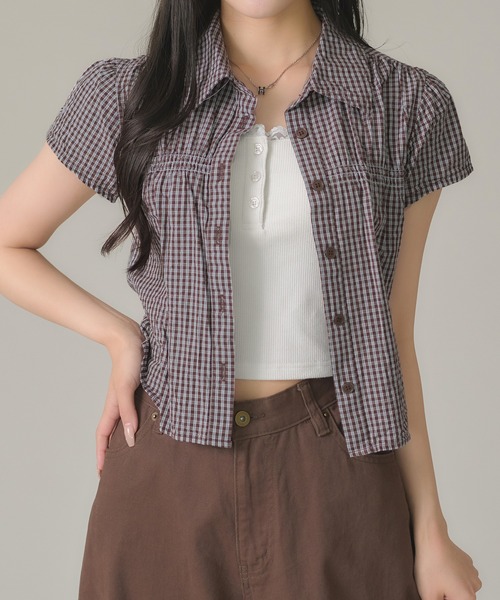 apres jour mignon(アプレジュールミニョン)の「シャーリングシャツ(シャツ/ブラウス・レディース・ブルー/ブラウン系その他/アイボリー/ピンク・LARGE/フリー)」の12枚目の写真