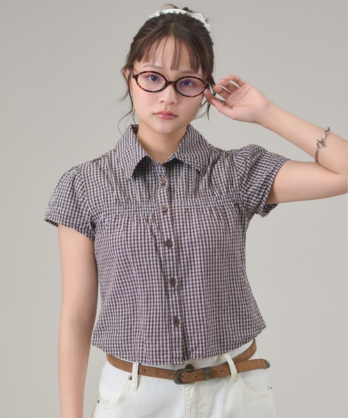 apres jour mignon(アプレジュールミニョン)の「シャーリングシャツ(シャツ/ブラウス・レディース・ブルー/ブラウン系その他/アイボリー/ピンク・LARGE/フリー)」の6枚目の写真