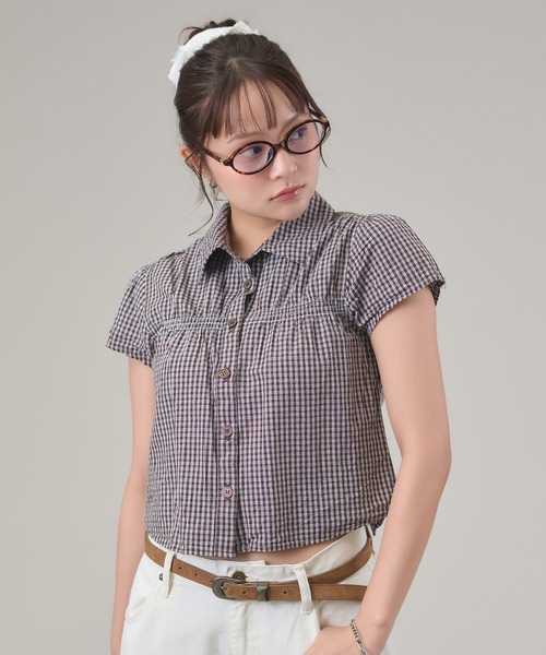 apres jour mignon(アプレジュールミニョン)の「シャーリングシャツ(シャツ/ブラウス・レディース・ブルー/ブラウン系その他/アイボリー/ピンク・LARGE/フリー)」の7枚目の写真