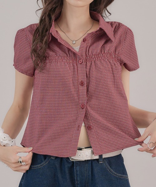 apres jour mignon(アプレジュールミニョン)の「シャーリングシャツ(シャツ/ブラウス・レディース・ブルー/ブラウン系その他/アイボリー/ピンク/レッド・LARGE/フリー)」の18枚目の写真