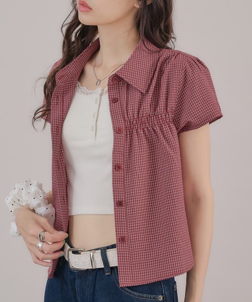 apres jour mignon(アプレジュールミニョン)の「シャーリングシャツ(シャツ/ブラウス・レディース・ブルー/ブラウン系その他/アイボリー/ピンク/レッド・LARGE/フリー)」の17枚目の写真
