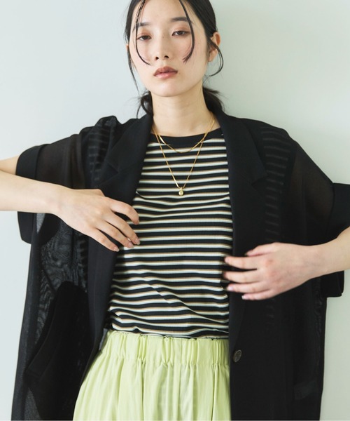 Doux archives（ドゥアルシーヴ）の「マルチボーダータンクトップ（Tシャツ/カットソー・レディース・アイボリー/ブラウン/ブラック・FREE）」の2枚目の写真