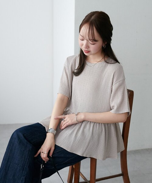 DISCOAT（ディスコート）の「【WEB限定】ジャガードチュニックTシャツ（Tシャツ/カットソー・レディース・ベージュ/サックスブルー/ブラック/オフホワイト・MEDIUM）」の14枚目の写真