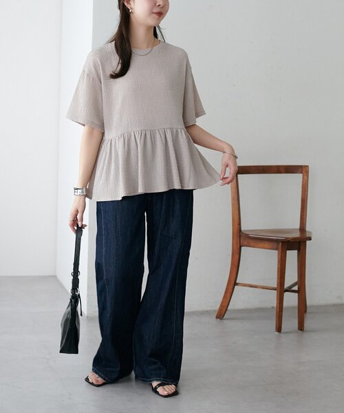 DISCOAT（ディスコート）の「【WEB限定】ジャガードチュニックTシャツ（Tシャツ/カットソー・レディース・ベージュ/サックスブルー/ブラック/オフホワイト・MEDIUM）」の15枚目の写真