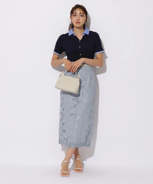 JUSGLITTY（ジャスグリッティー）の「半袖シャツカラーニット（ニット/セーター・レディース・ライトイエロー/グレイッシュベージュ/ネイビー/キャメル・2）」の17枚目の写真