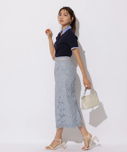 JUSGLITTY（ジャスグリッティー）の「半袖シャツカラーニット（ニット/セーター・レディース・ライトイエロー/グレイッシュベージュ/ネイビー/キャメル・2）」の19枚目の写真