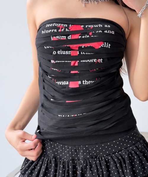 Y2K SYNAPSE FACTORY（ワイツーケー シナプスファクトリー）の「【slashcat】プリントチューブトップ（Tシャツ/カットソー・レディース・ホワイト/ブラック・FREE）」の8枚目の写真