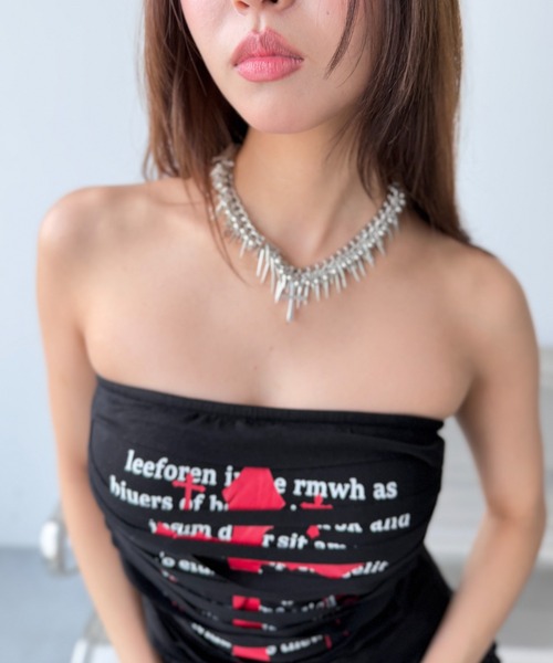 Y2K SYNAPSE FACTORY（ワイツーケー シナプスファクトリー）の「【slashcat】プリントチューブトップ（Tシャツ/カットソー・レディース・ホワイト/ブラック・FREE）」の5枚目の写真