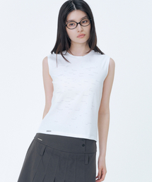 Typographic semi crop sleeveless WHITE