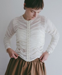 SHIRRING TULLE FLOCKED TOPS