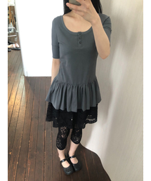 Henley Peplum Top / Charcoal