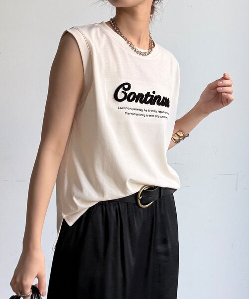 DouDou(ドゥドゥ)の「【WEB限定】【接触冷感&吸水速乾】ロゴ刺繍タンク(Tシャツ/カットソー・レディース・オフホワイト/ブラック・FREE)」の1枚目の写真
