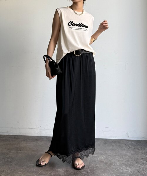 DouDou(ドゥドゥ)の「【WEB限定】【接触冷感&吸水速乾】ロゴ刺繍タンク(Tシャツ/カットソー・レディース・オフホワイト/ブラック・FREE)」の3枚目の写真