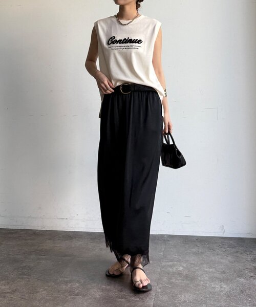 DouDou(ドゥドゥ)の「【WEB限定】【接触冷感&吸水速乾】ロゴ刺繍タンク(Tシャツ/カットソー・レディース・オフホワイト/ブラック・FREE)」の4枚目の写真