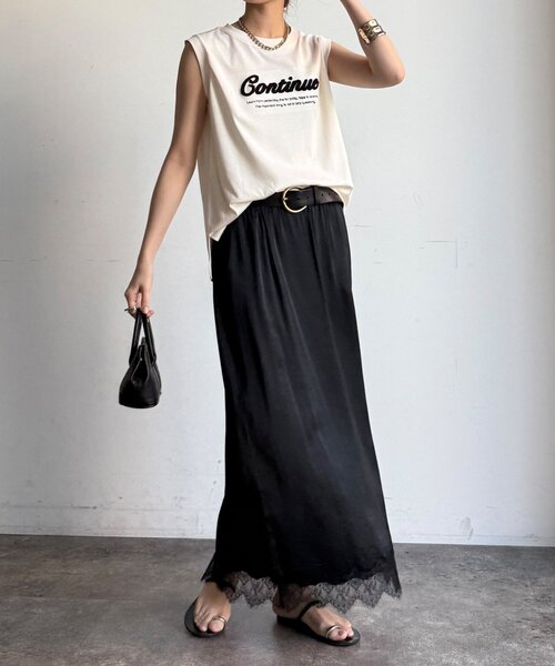 DouDou(ドゥドゥ)の「【WEB限定】【接触冷感&吸水速乾】ロゴ刺繍タンク(Tシャツ/カットソー・レディース・オフホワイト/ブラック・FREE)」の6枚目の写真