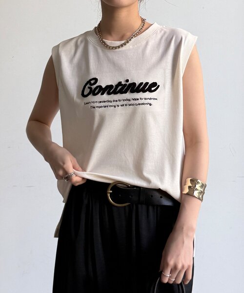 DouDou(ドゥドゥ)の「【WEB限定】【接触冷感&吸水速乾】ロゴ刺繍タンク(Tシャツ/カットソー・レディース・オフホワイト/ブラック・FREE)」の9枚目の写真