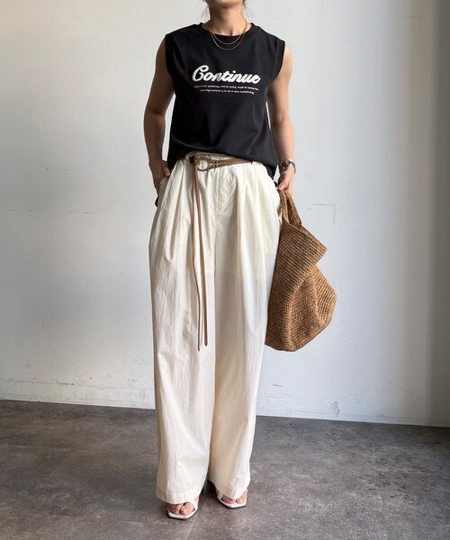 DouDou(ドゥドゥ)の「【WEB限定】【接触冷感&吸水速乾】ロゴ刺繍タンク(Tシャツ/カットソー・レディース・オフホワイト/ブラック・FREE)」の22枚目の写真