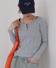 ランダムリブヘンリーネックロングTシャツ