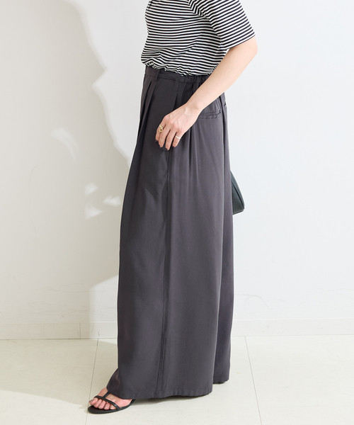B.C STOCK(ベーセーストック)の「《2点セット》手洗い可 / インナー付きフィブリルライクストレートパンツ(スラックス・レディース・ブラックミックス/ブラウン・FREE)」の5枚目の写真