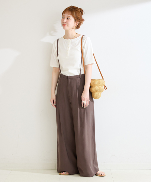 B.C STOCK(ベーセーストック)の「《2点セット》手洗い可 / インナー付きフィブリルライクストレートパンツ(スラックス・レディース・ブラックミックス/ブラウン・FREE)」の7枚目の写真