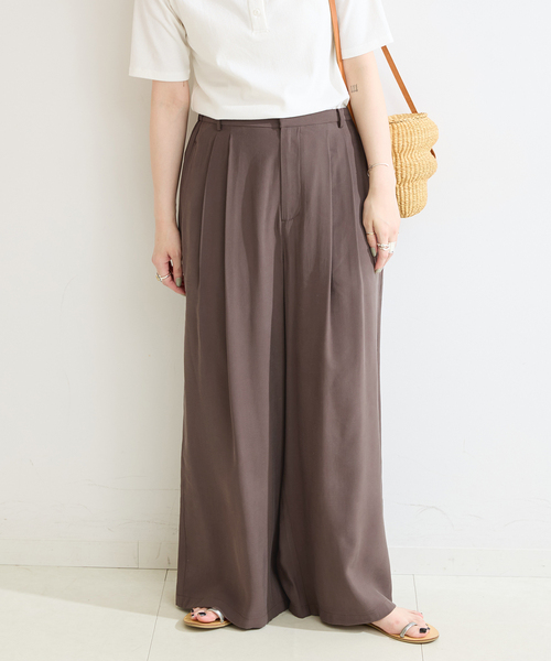 B.C STOCK(ベーセーストック)の「《2点セット》手洗い可 / インナー付きフィブリルライクストレートパンツ(スラックス・レディース・ブラックミックス/ブラウン・FREE)」の13枚目の写真