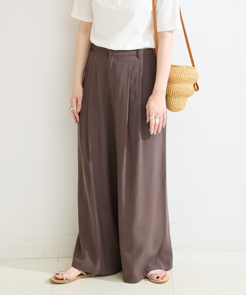 B.C STOCK(ベーセーストック)の「《2点セット》手洗い可 / インナー付きフィブリルライクストレートパンツ(スラックス・レディース・ブラックミックス/ブラウン・FREE)」の14枚目の写真