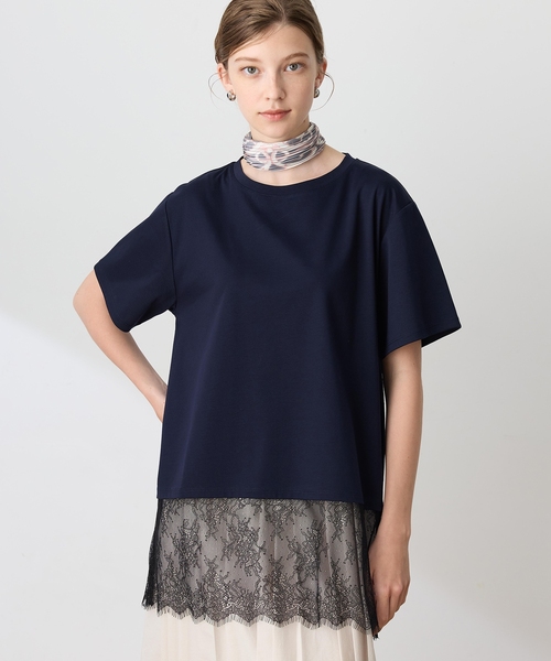LE SOUK HOLIDAY(ルスークホリデー)の「裾レースドッキングTシャツ【接触冷感】(Tシャツ/カットソー・レディース・ブラック/オフホワイト/ネイビー・M/L)」の3枚目の写真