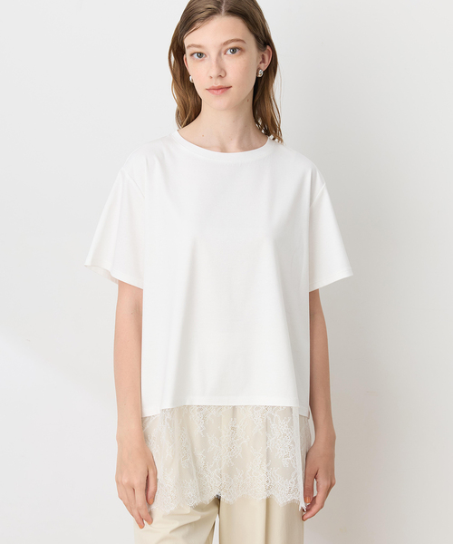 LE SOUK HOLIDAY(ルスークホリデー)の「裾レースドッキングTシャツ【接触冷感】(Tシャツ/カットソー・レディース・ブラック/オフホワイト/ネイビー・M/L)」の1枚目の写真