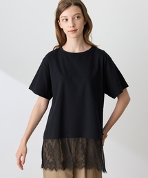 裾レースドッキングTシャツ【接触冷感】