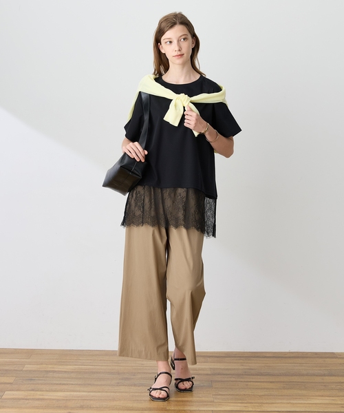 LE SOUK HOLIDAY(ルスークホリデー)の「裾レースドッキングTシャツ【接触冷感】(Tシャツ/カットソー・レディース・ブラック/オフホワイト/ネイビー・M/L)」の4枚目の写真