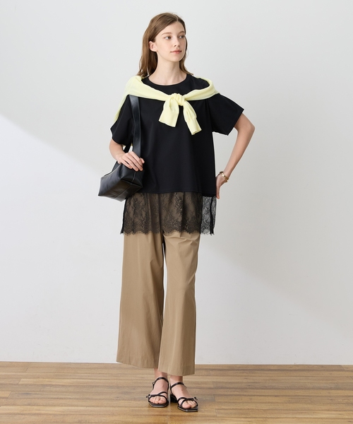 LE SOUK HOLIDAY(ルスークホリデー)の「裾レースドッキングTシャツ【接触冷感】(Tシャツ/カットソー・レディース・ブラック/オフホワイト/ネイビー・M/L)」の5枚目の写真